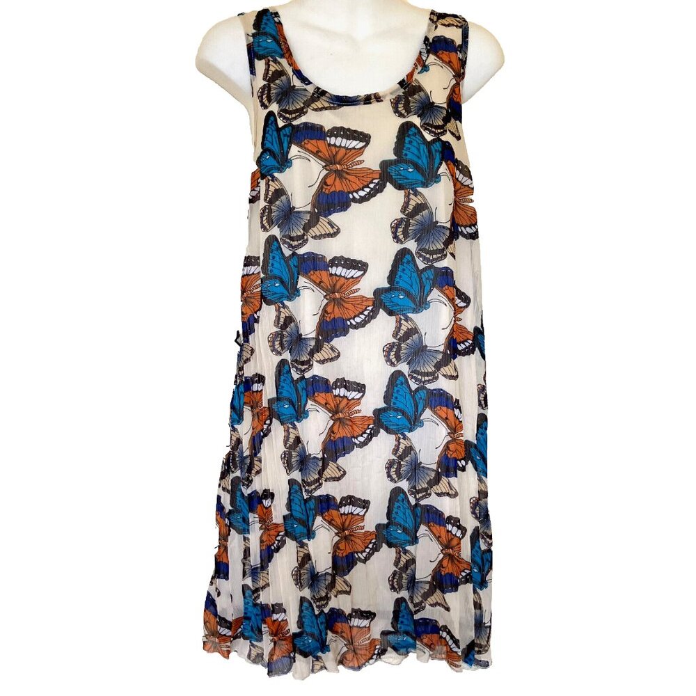 Janette Chiffon Butterfly Sleeveless Tank Dress Fully Lined Made in USA Medium